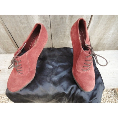 Pre-owned Saint Laurent Lace Up Boots In Red