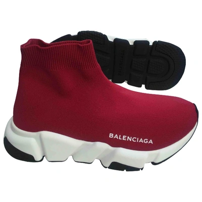 Pre-owned Balenciaga Speed Cloth Trainers In Burgundy