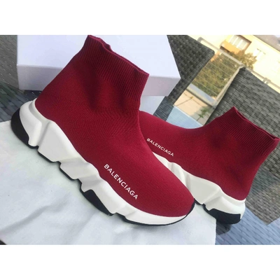 Pre-owned Balenciaga Speed Cloth Trainers In Burgundy