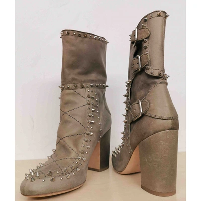 Pre-owned Laurence Dacade Leather Ankle Boots In Khaki