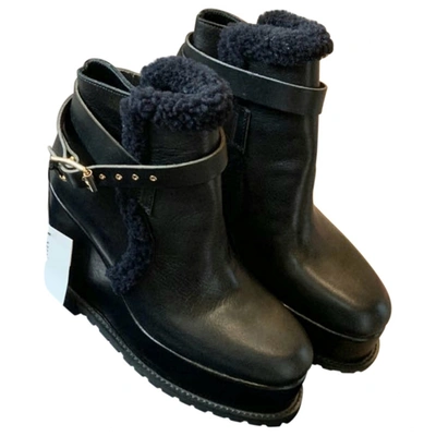 Pre-owned Sacai Leather Buckled Boots In Black