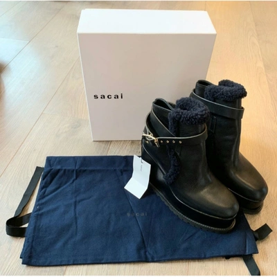 Pre-owned Sacai Leather Buckled Boots In Black