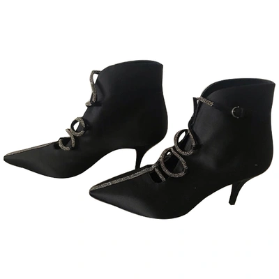 Pre-owned Ferragamo Cloth Ankle Boots In Black