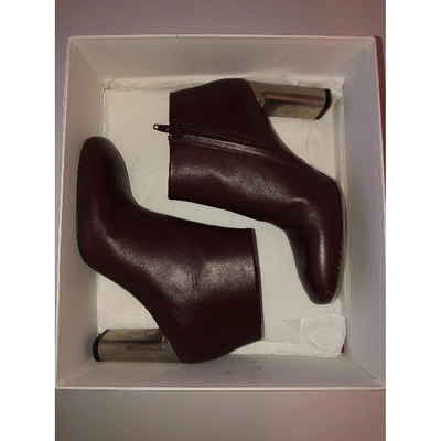 Pre-owned Celine Leather Ankle Boots In Burgundy