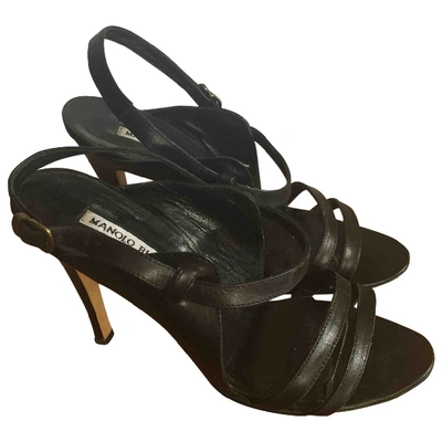 Pre-owned Manolo Blahnik Leather Sandals In Black