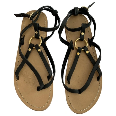 Pre-owned Rouje Alix Black Leather Sandals