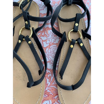 Pre-owned Rouje Alix Black Leather Sandals