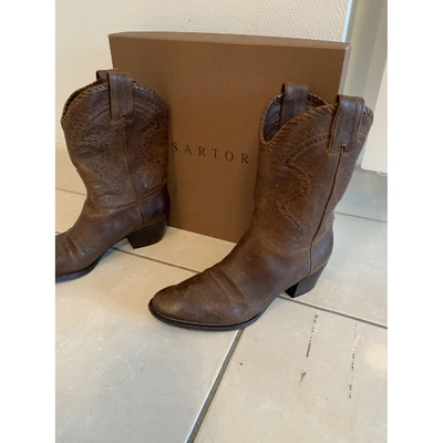 Pre-owned Sartore Brown Leather Ankle Boots