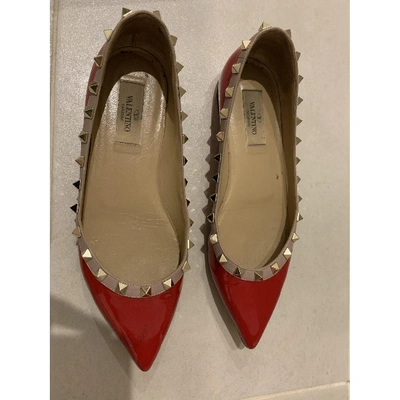 Pre-owned Valentino Garavani Rockstud Red Patent Leather Ballet Flats