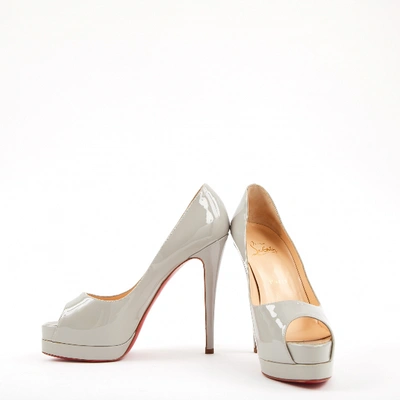 Pre-owned Christian Louboutin Lady Peep Grey Patent Leather Heels