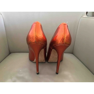 Pre-owned Jimmy Choo Romy Orange Patent Leather Heels