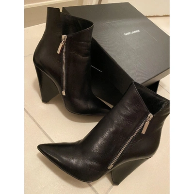 Pre-owned Saint Laurent Black Leather Ankle Boots