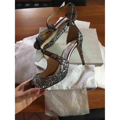 Pre-owned Jimmy Choo Lance Glitter Sandals In Silver