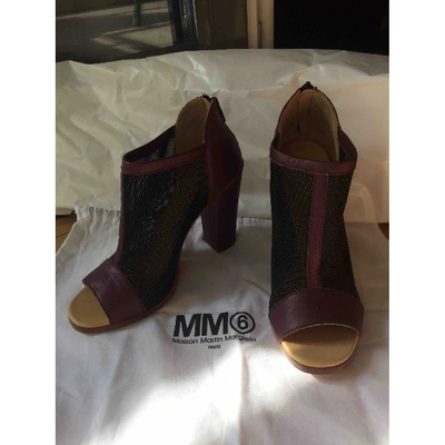 Pre-owned Mm6 Maison Margiela Leather Open Toe Boots In Burgundy