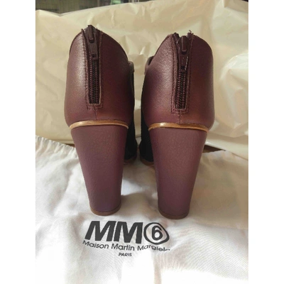 Pre-owned Mm6 Maison Margiela Leather Open Toe Boots In Burgundy