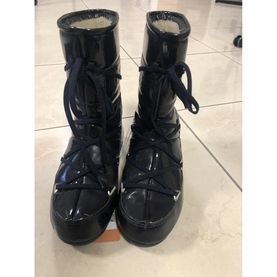 Pre-owned Moon Boot Blue Patent Leather Boots