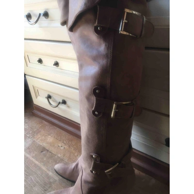 Pre-owned Versace Leather Boots In Camel