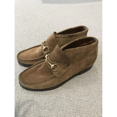 Pre-owned Gucci Beige Suede Ankle Boots