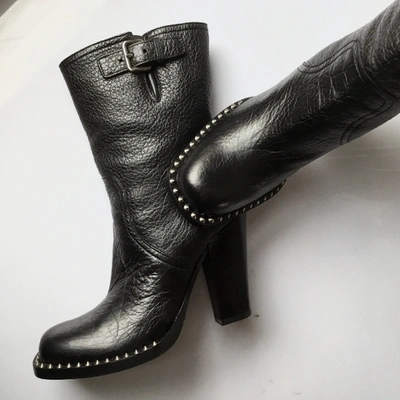 Pre-owned Miu Miu Leather Biker Boots In Black