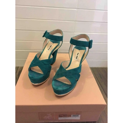 Pre-owned Miu Miu Turquoise Suede Sandals