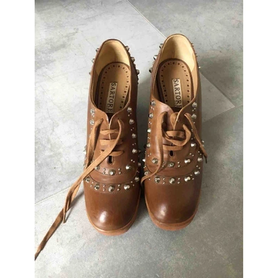 Pre-owned Sartore Leather Lace Ups In Camel