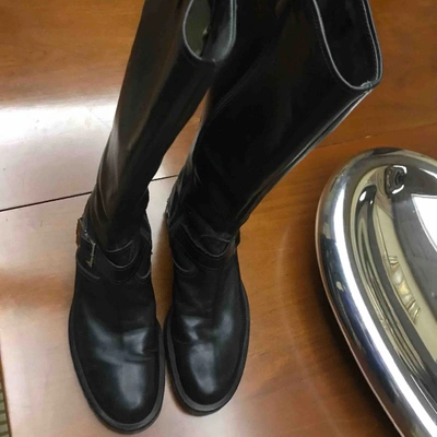 Pre-owned Versace Leather Biker Boots In Black