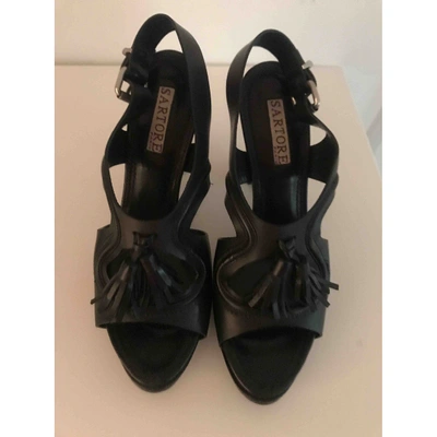 Pre-owned Sartore Leather Sandals In Black