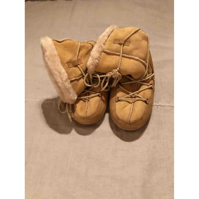Pre-owned Moon Boot Camel Fur Ankle Boots