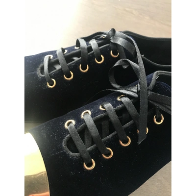 Pre-owned Giuseppe Zanotti Velvet Lace Ups In Navy