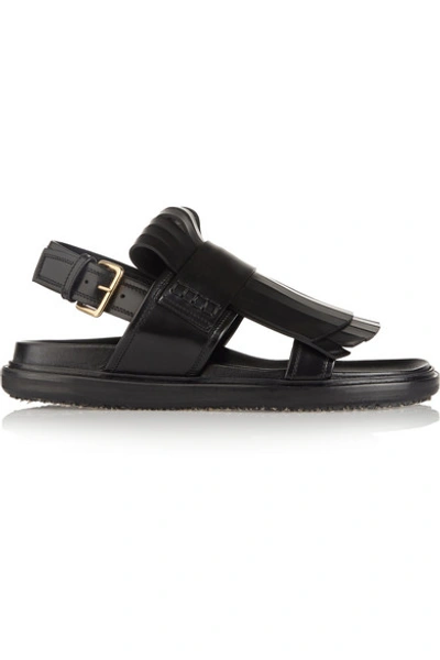 Marni Fussbett Leather Flat Sandals In Black