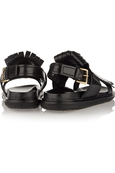 Shop Marni Fringed Leather Sandals In Black
