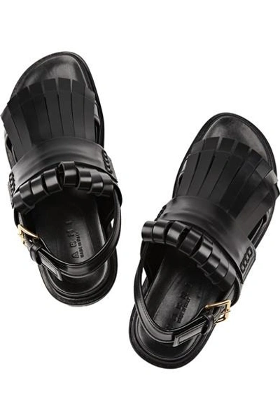 Shop Marni Fringed Leather Sandals In Black