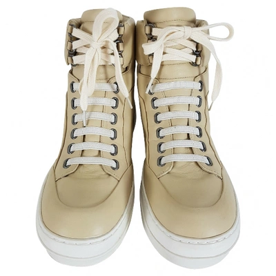 Pre-owned Jil Sander Beige Leather Trainers