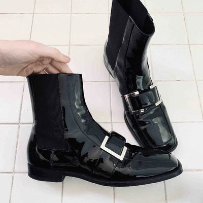 Pre-owned Sergio Rossi Patent Leather Ankle Boots In Black