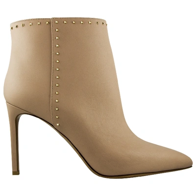 Pre-owned Valentino Garavani Rockstud Leather Ankle Boots In Neutrals