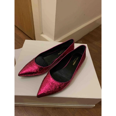 Pre-owned Saint Laurent Glitter Flats In Pink
