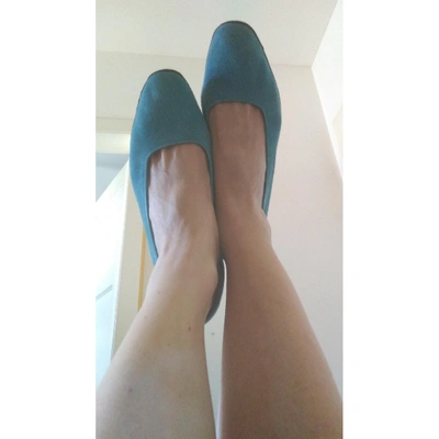 Pre-owned Ferragamo Ballet Flats In Turquoise