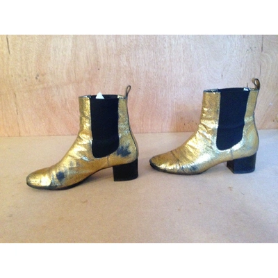 Pre-owned Dries Van Noten Leather Ankle Boots In Gold