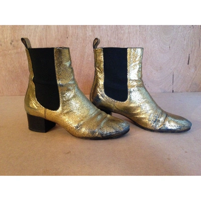 Pre-owned Dries Van Noten Leather Ankle Boots In Gold