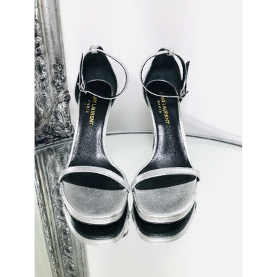 Pre-owned Saint Laurent Amber Leather Sandals In Silver