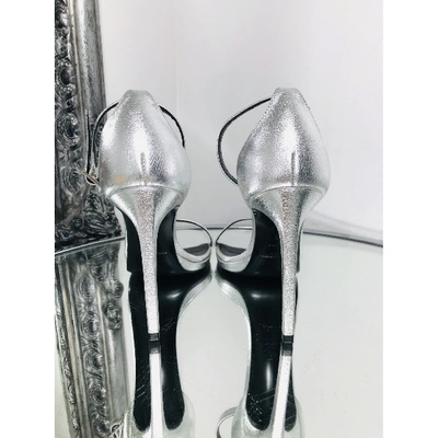 Pre-owned Saint Laurent Amber Leather Sandals In Silver