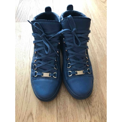 Pre-owned Balenciaga Arena Blue Leather Trainers