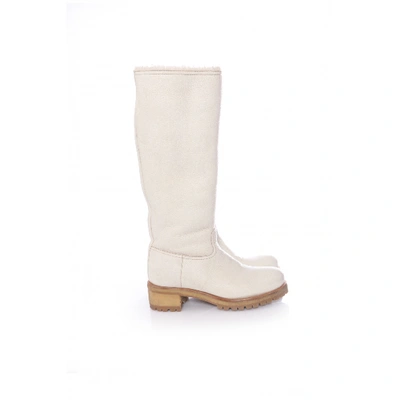 Pre-owned Prada Leather Boots In White