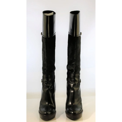 Pre-owned Gucci Pony-style Calfskin Riding Boots In Black