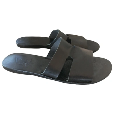 Pre-owned Ancient Greek Sandals Leather Mules In Black