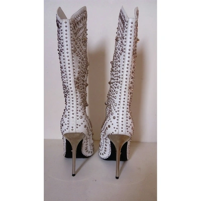 Pre-owned Versace Leather Biker Boots In White