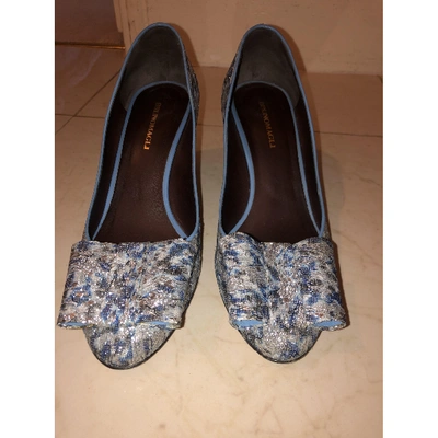 Pre-owned Bruno Magli Glitter Heels In Blue