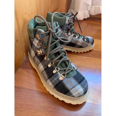 Pre-owned Diemme Tweed Lace Up Boots In Green