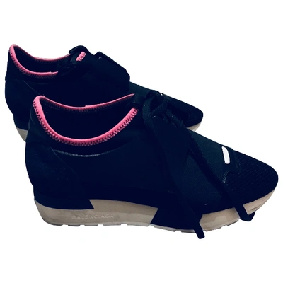Pre-owned Balenciaga Race Leather Trainers In Navy