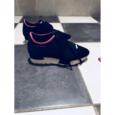 Pre-owned Balenciaga Race Leather Trainers In Navy